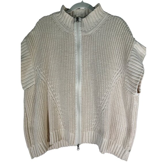 Pure Handknit Cream Sleeveless Zip Cardigan Sweater S/M 100% Cotton - Picture 3 of 10